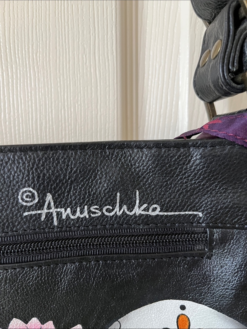 Anuschka Black Crossbody with Colorful Floral, Butterfly & Skull Art - Picture 6 of 7